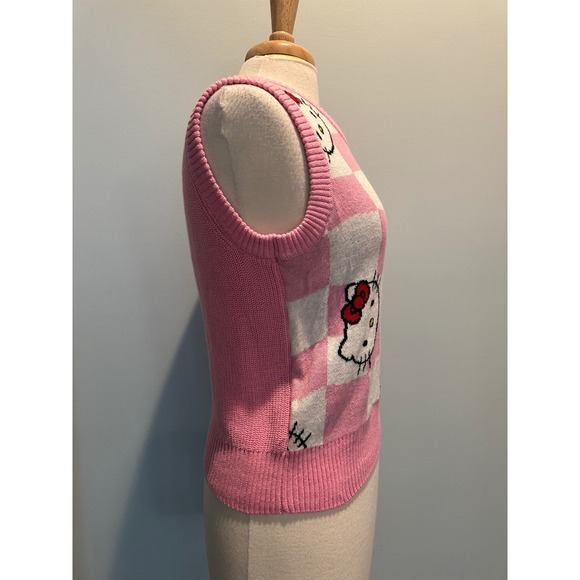 Hello Kitty Sanrio Pink Checkered sleeveless sweater vest size XSmall - Picture 6 of 9